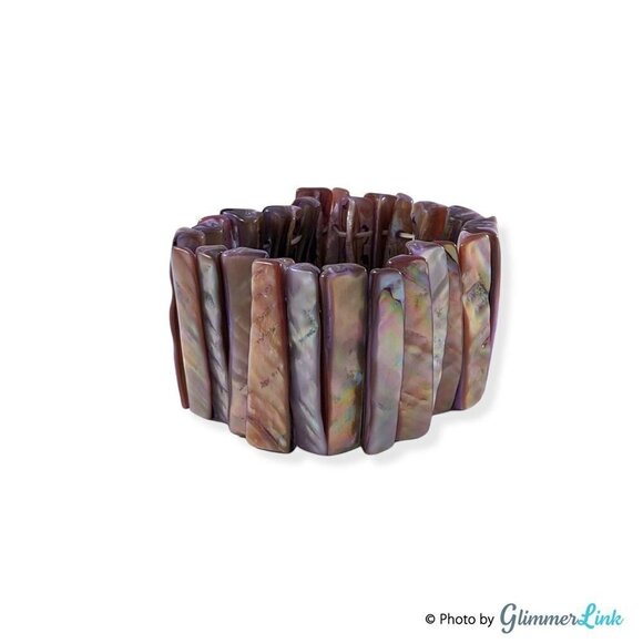 Vintage Purple MOP Abalone Shell Wide Stretch Bracelet - Picture 2 of 9
